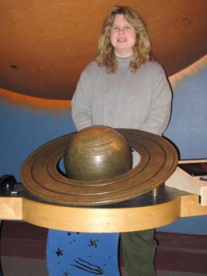 Noreen Grice in front of Globe